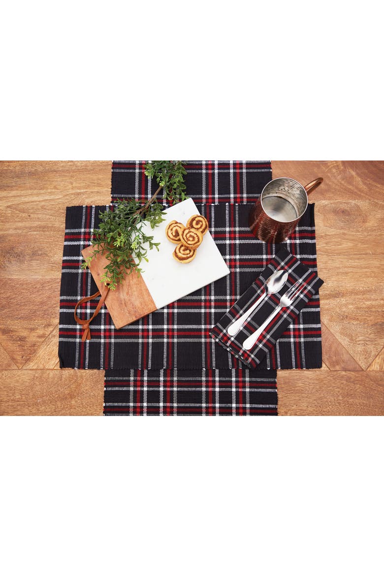Poinsettia Red & Black Plaid 100% Cotton Handwoven Christmas Table Runner 13" x 72", Alternate, color, Black