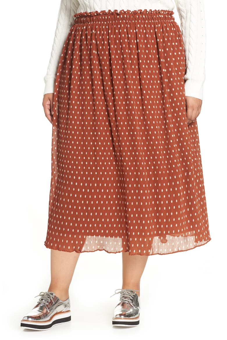 x Atlantic-Pacific Crinkle Midi Skirt, Main, color, RUST SPACED DOT