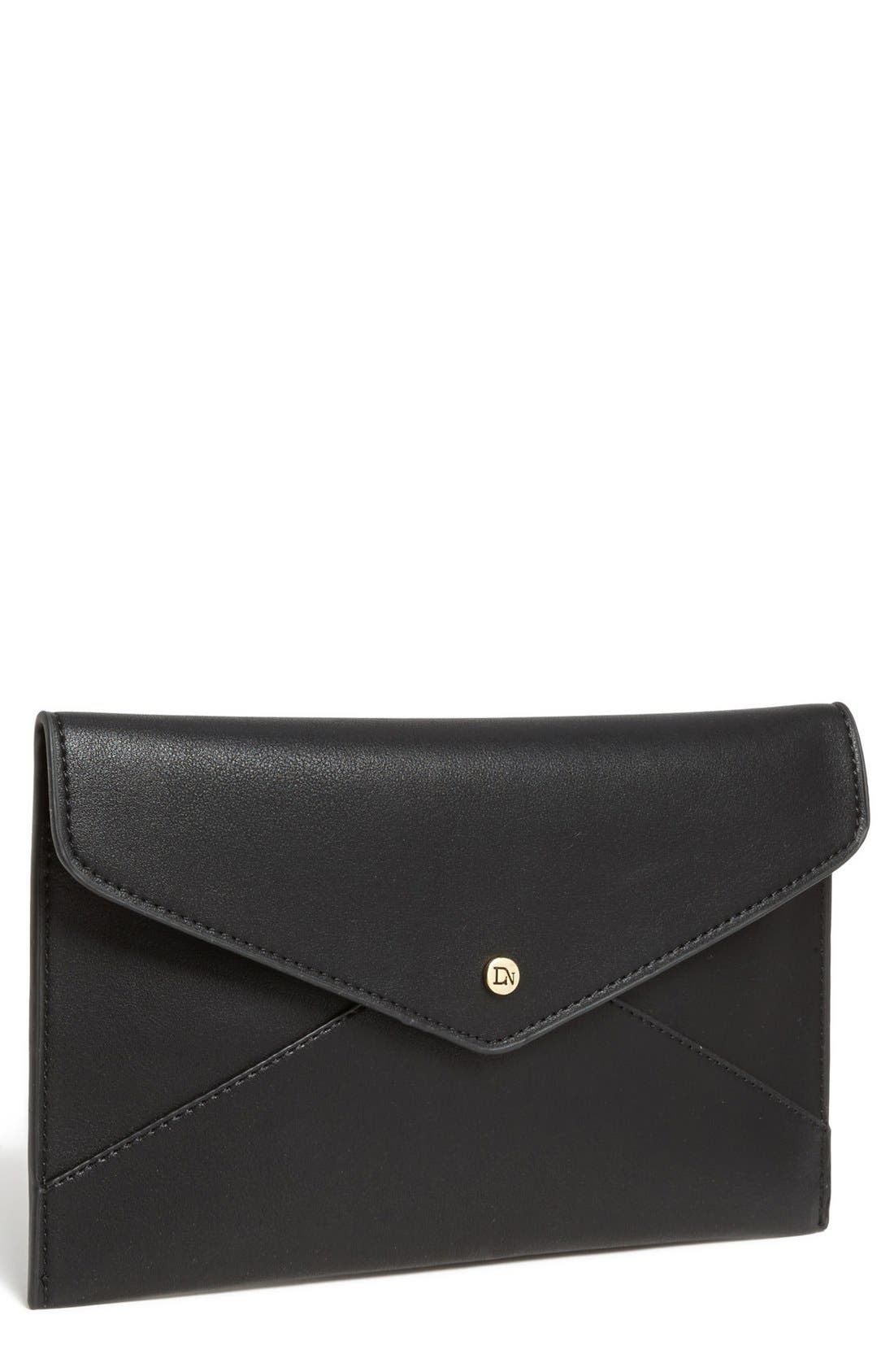 'Tina' Faux Leather Envelope Clutch, Main, color, BLACK