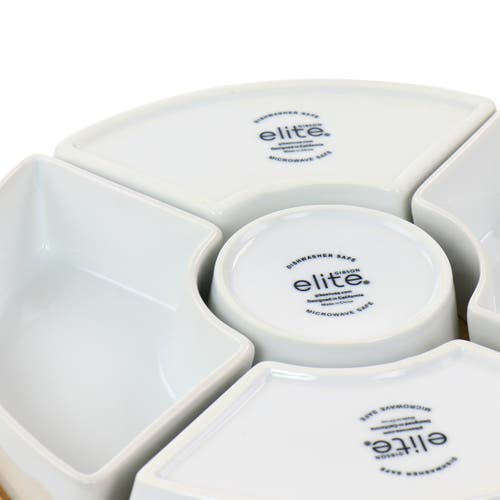 Gibson Elite Gracious Dining 6 Piece Tidbit Dish Set With Rotating Wood Base In White