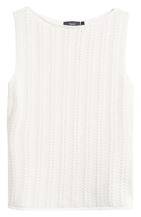 Pointelle Rib Knit Boat Neck Tank