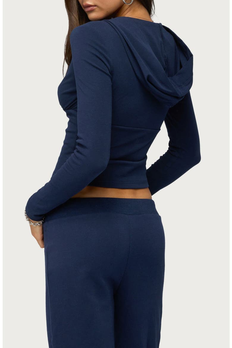 Natashah Hooded Plunge Long Sleeve Crop Top, Alternate, color, NAVY