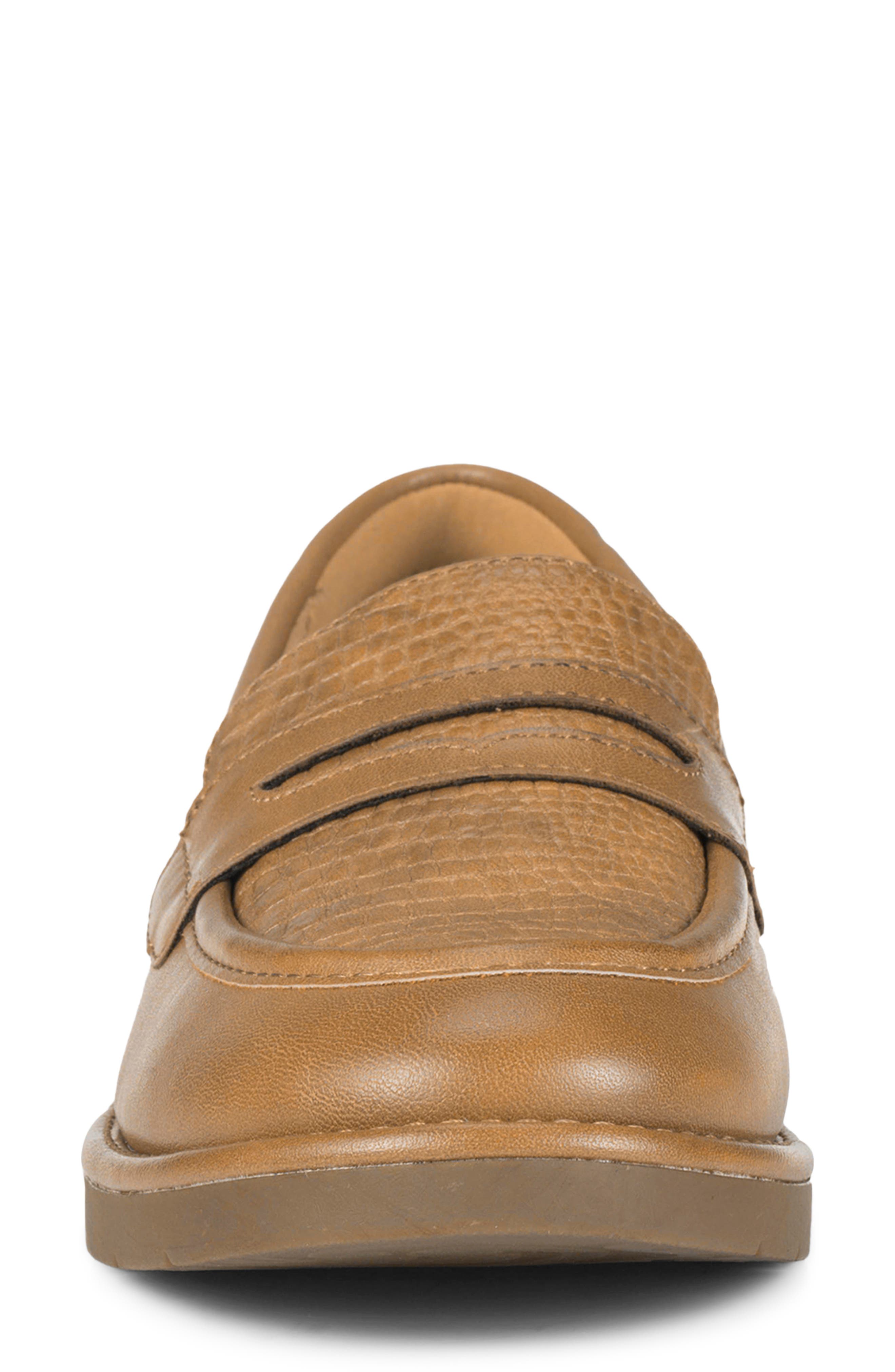 Calli Croc Embossed Faux Leather Loafer, Alternate, color, DARK ALMOND
