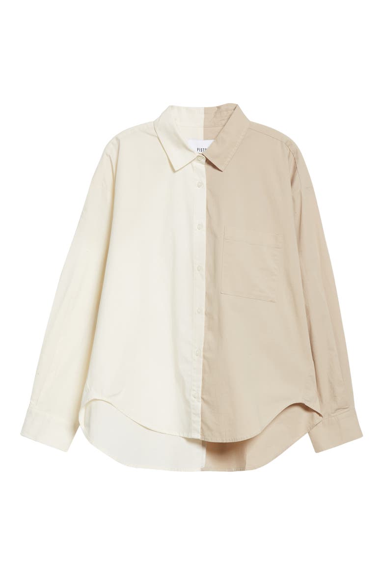 Sloane High-Low Stretch Cotton Shirt, Alternate, color, SESAME ECRU SPLIT