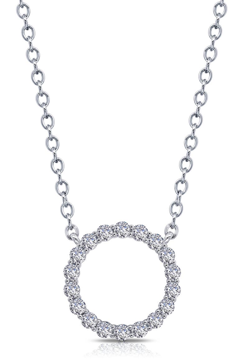 Open Circle Simulated Diamond Pendant Necklace, Main, color, WHITE
