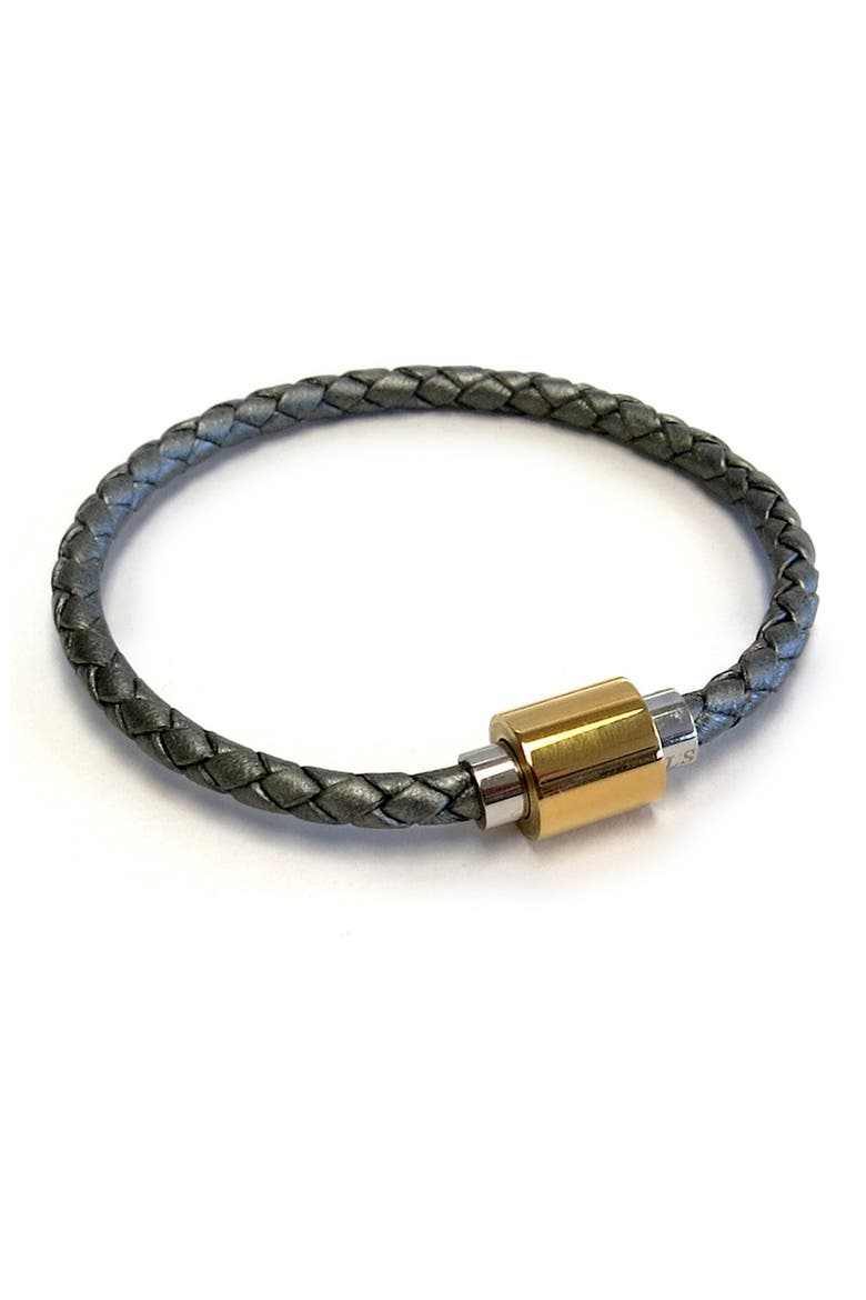 Braided Leather Bracelet, Main, color, GREY