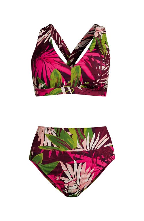 Lands' End Chlorine Resistant V-neck Midkini Swimsuit Top And High Leg High Waisted Bottoms 2 Piece  In Red