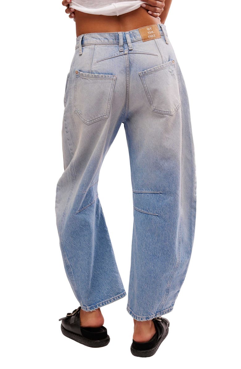 Free People We the Free Good Luck Mid Rise Barrel Leg Jeans, Alternate, color, Barnyard Blue