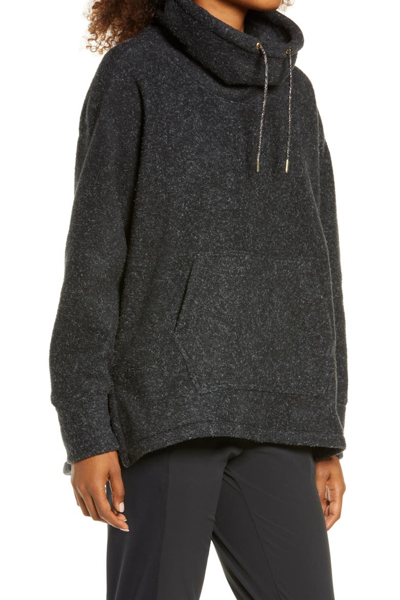 Cowl Neck Fleece Pullover, Alternate, color, BLACK/ HTR/ METALLIC GOLD