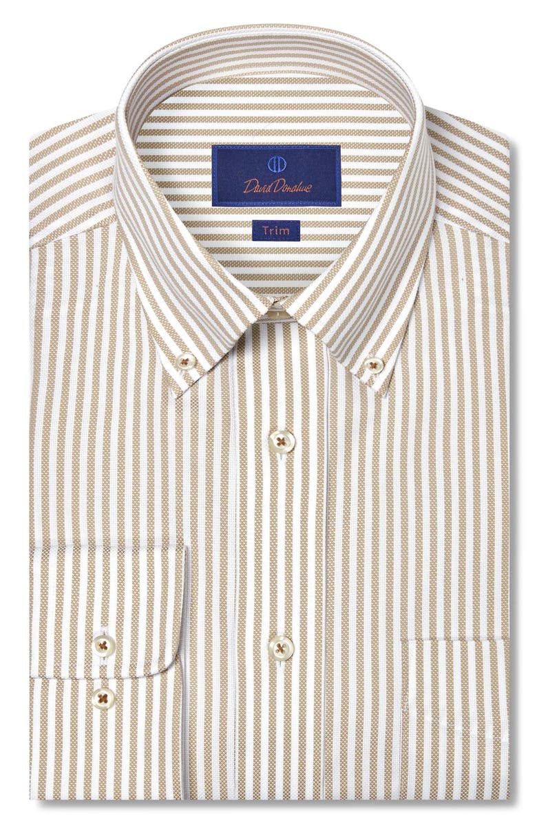 David Donahue Trim Fit Stripe Royal Oxford Dress Shirt, Main, color,