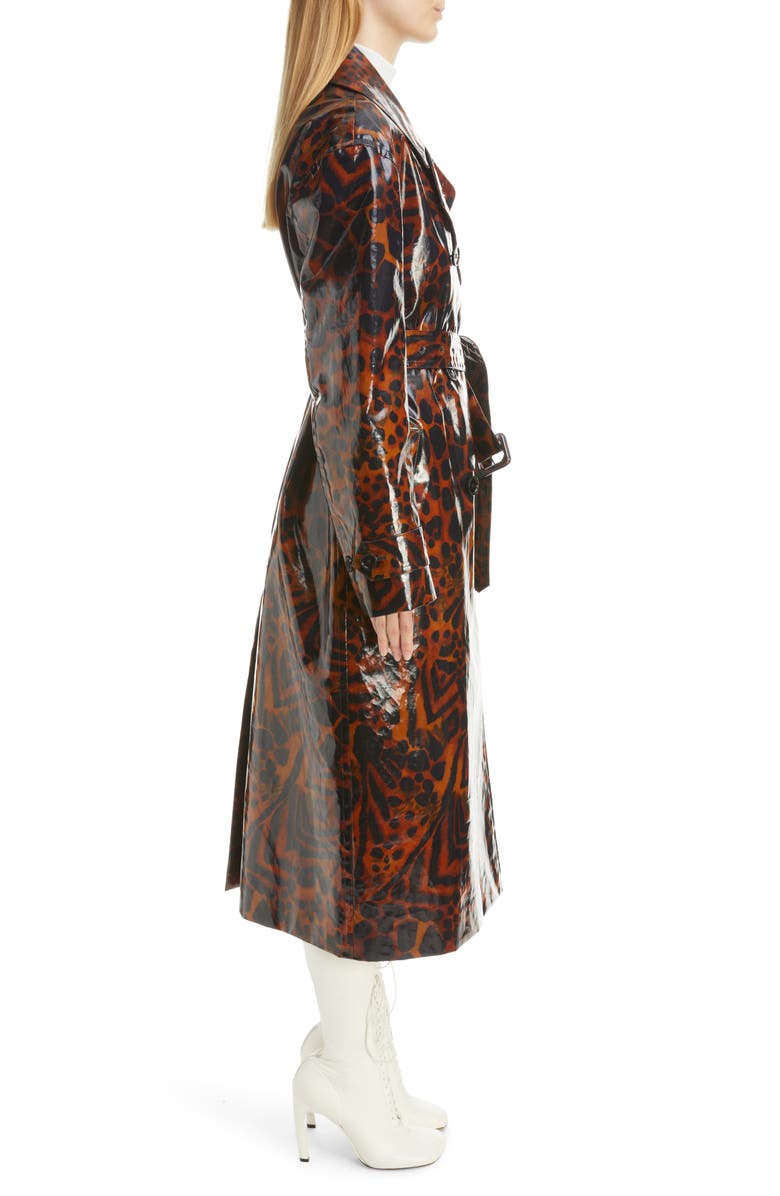 Dries Van Noten Ronas Leopard Print Laminated Cotton Drill Trench Coat, Alternate, color, 