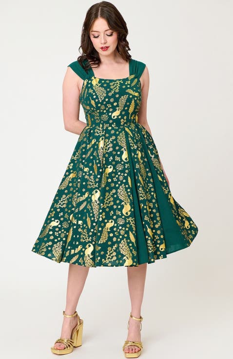 Square Neck Sleeveless Godet Swing Dress