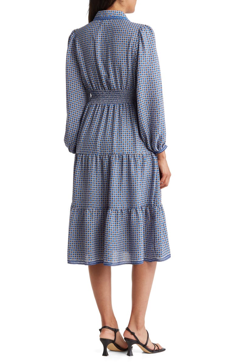 MAX STUDIO Long Sleeve Tiered Midi Shirtdress, Alternate, color, Blue