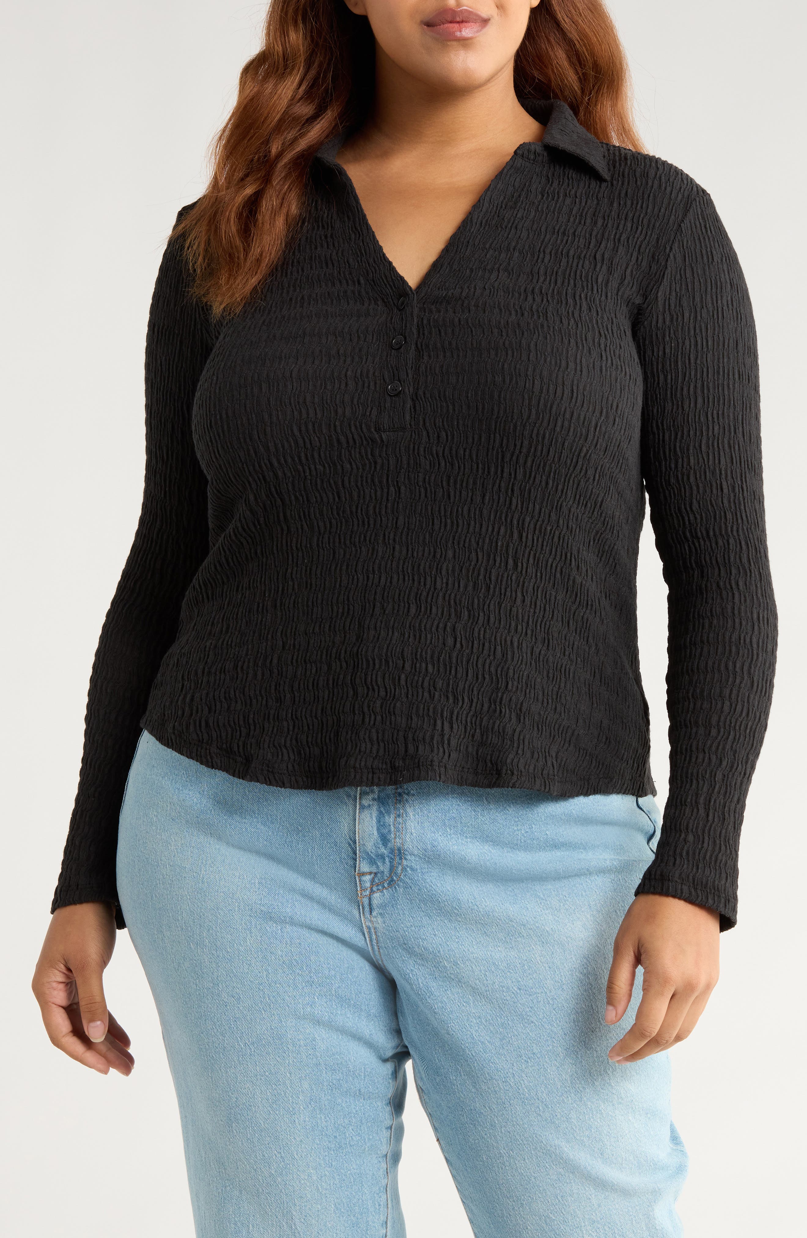 Sanctuary Dreamgirl Long Sleeve Textured Knit Shirt