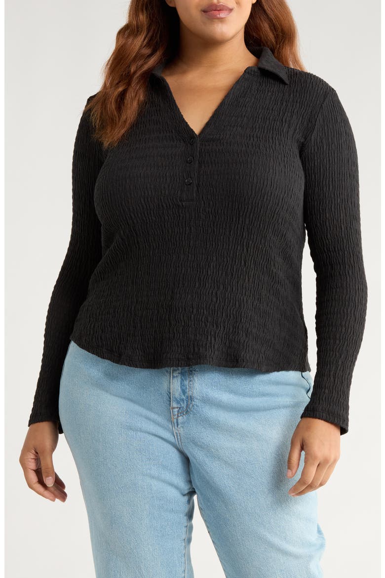 Dreamgirl Long Sleeve Textured Knit Shirt, Main, color, BLACK