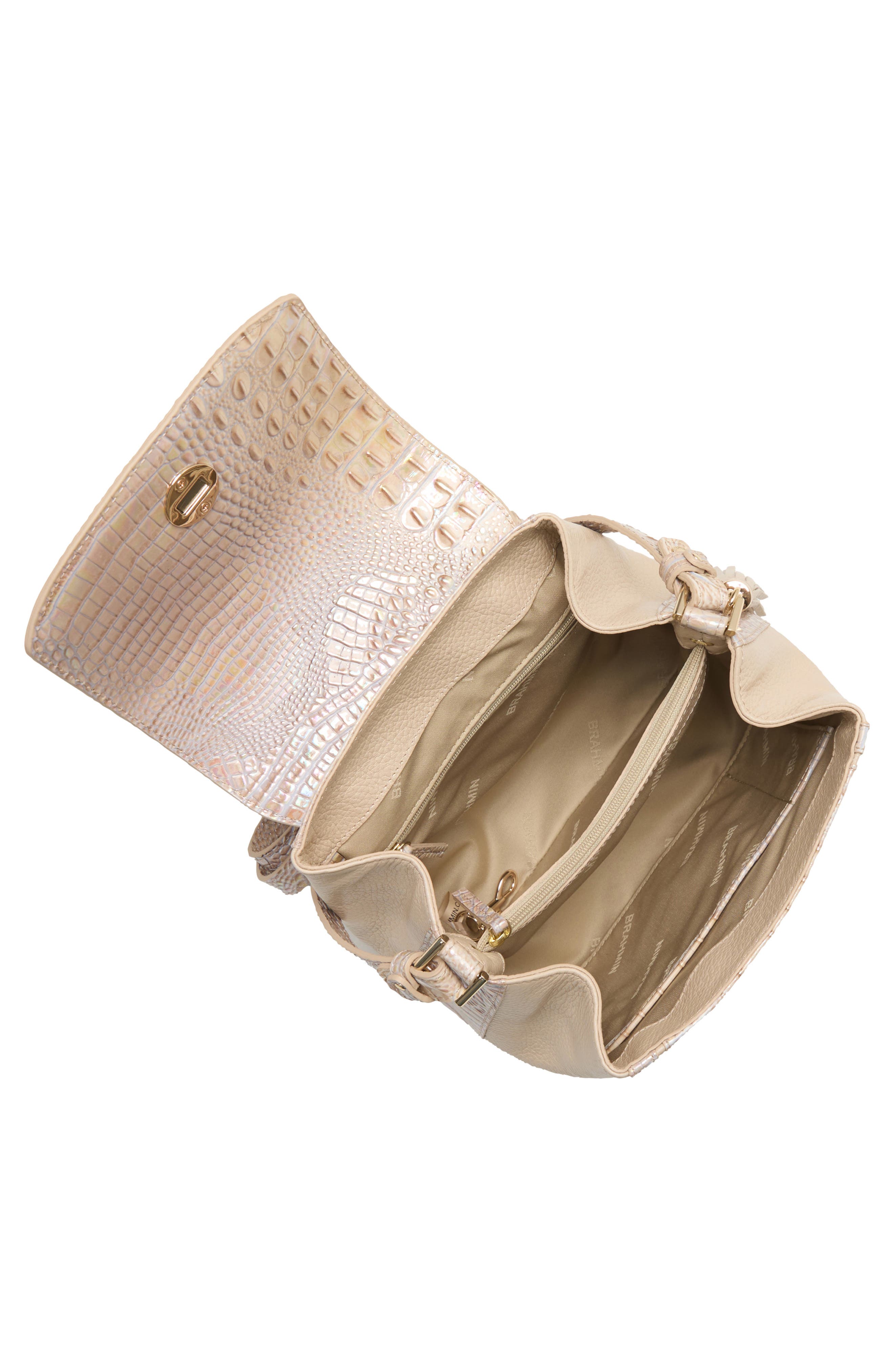 Brahmin Margo Croc Embossed Leather Crossbody Bag, Alternate, color, Pearl Admire