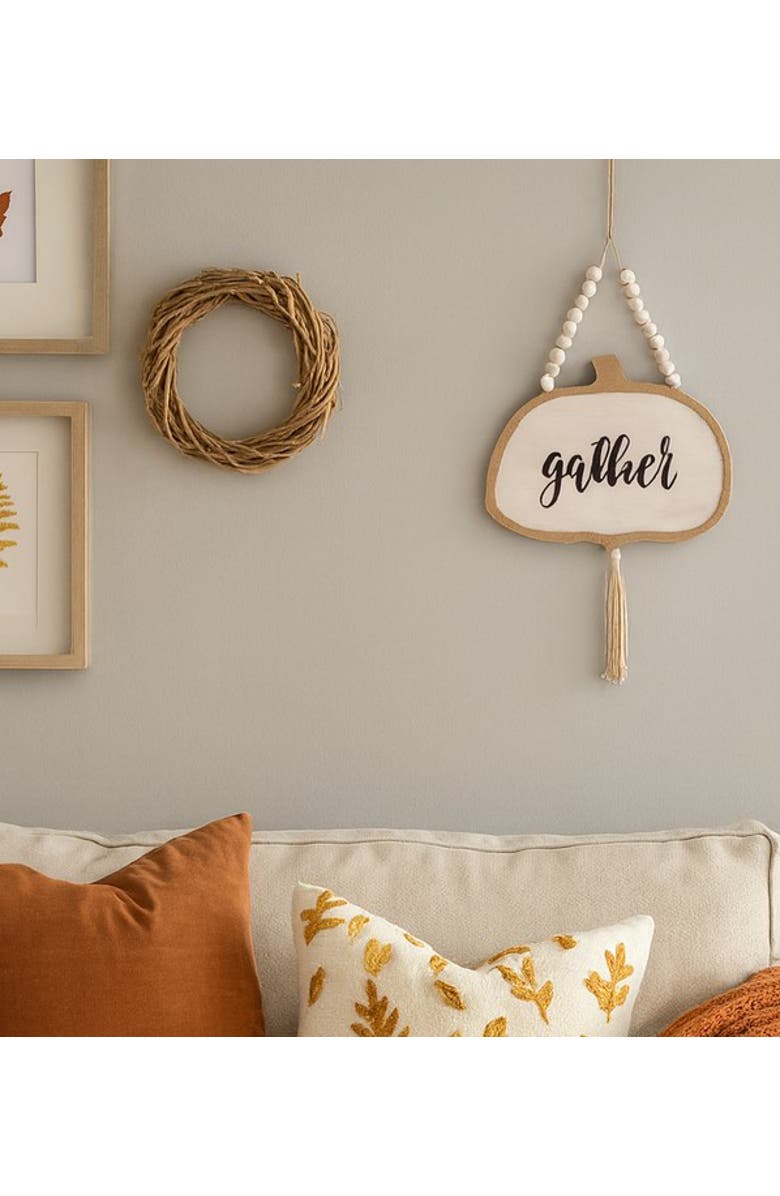 Transpac Wood Multicolor Autumn Gather Pumpkin Decor with Beaded Loop, Alternate, color, Multi