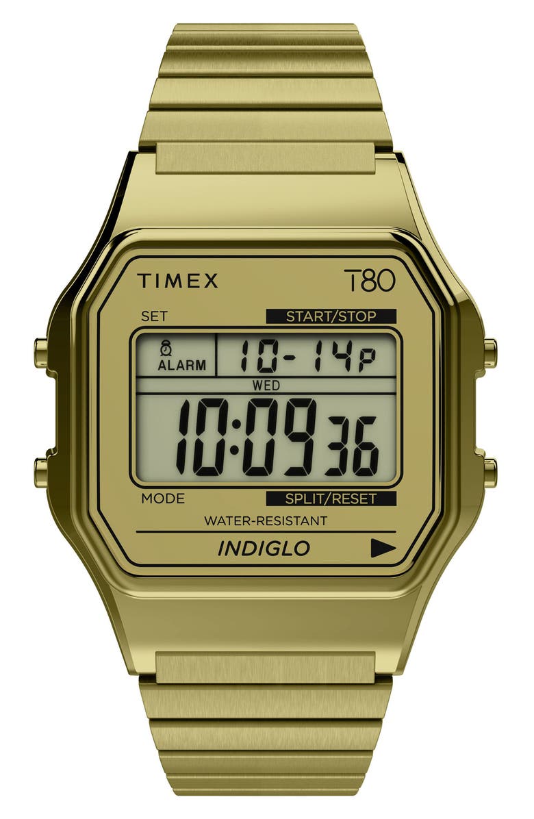 Timex<sup>®</sup> T80 Digital Bracelet Watch, 34mm, Main, color, Gold-Tone