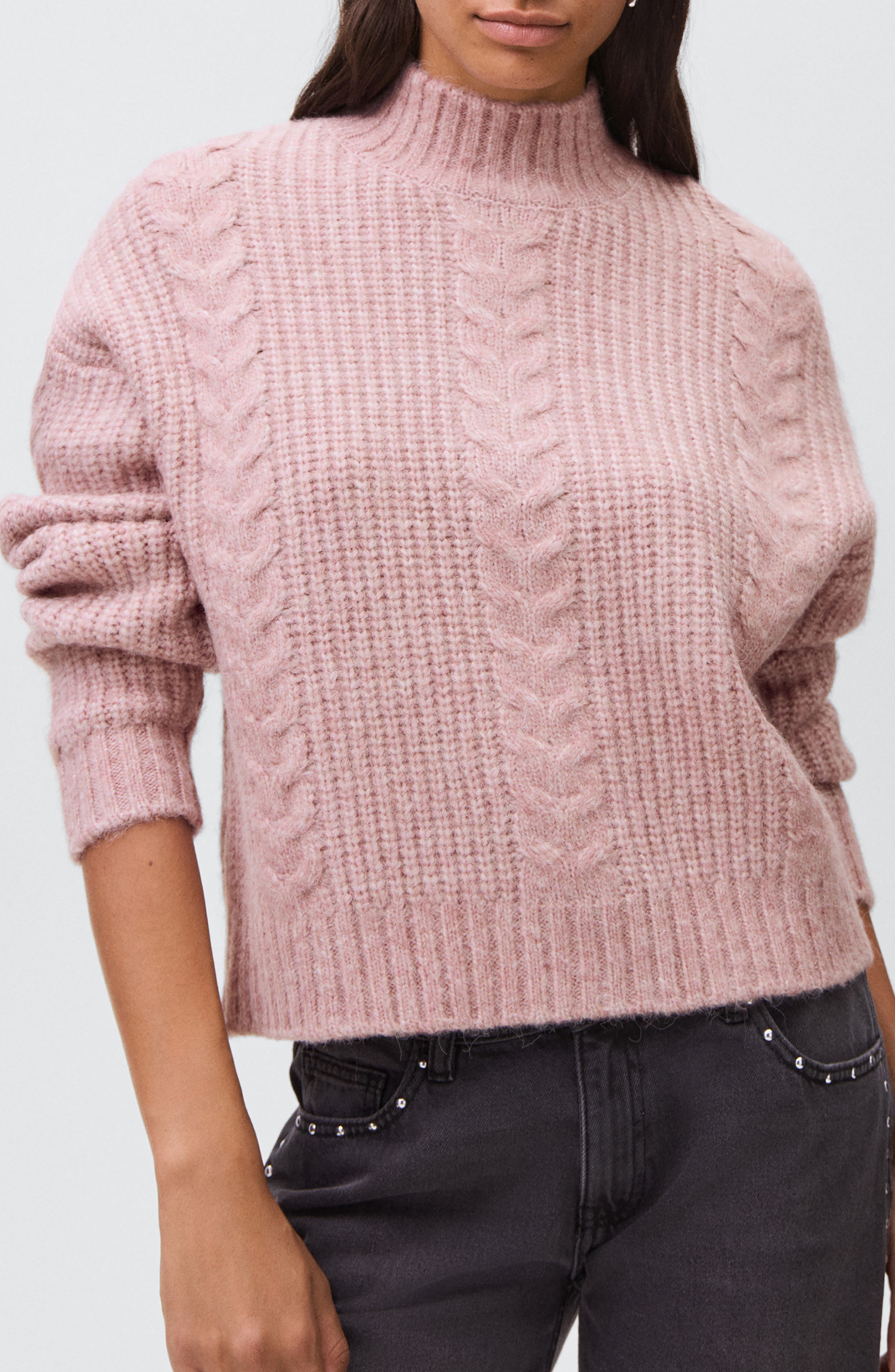 Mango Teen Cable Mock Neck Sweater In Pink