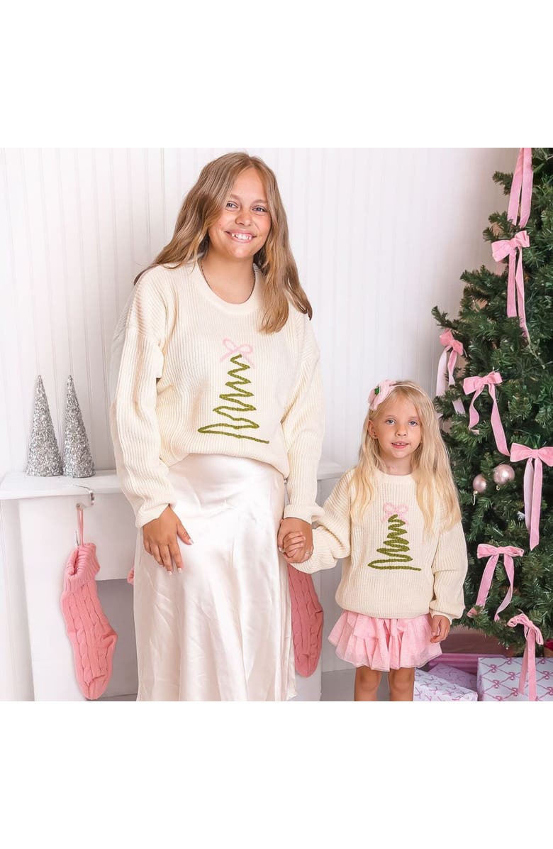 Sweet Wink Christmas Tree Knit Sweater, Alternate, color, Natural