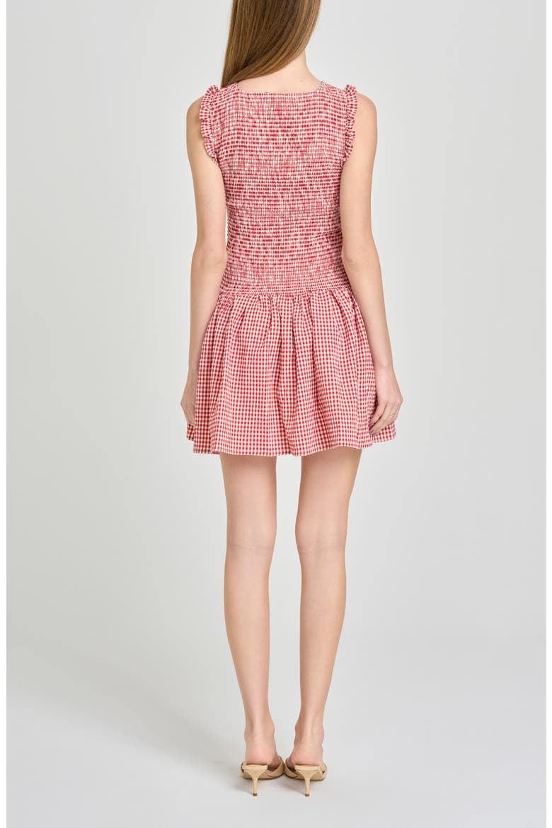 Esme Gingham Smocked Bodice Drop Waist Minidress, Alternate, color, RED