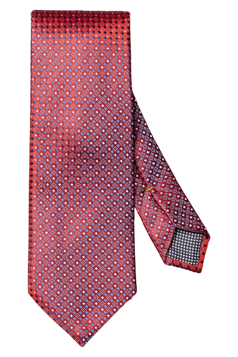 Neat Geometric Pattern Silk Tie, Main, color, MEDIUM RED