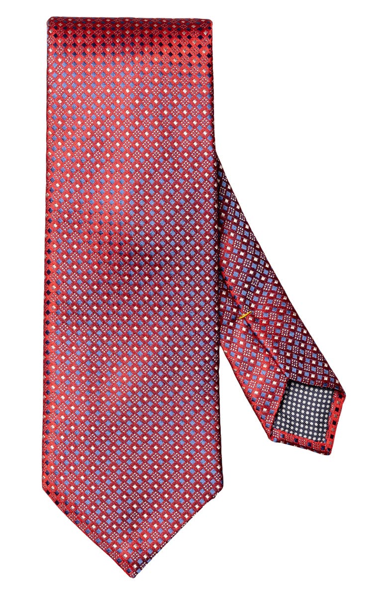 Eton Neat Geometric Pattern Silk Tie, Main, color, Medium Red