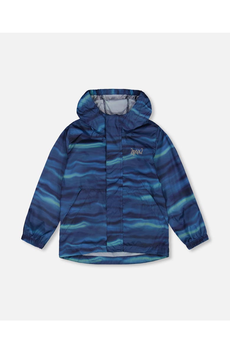 Deux par Deux Boy's Printed Packable Windbreaker Blue Wave And Black, Main, color,