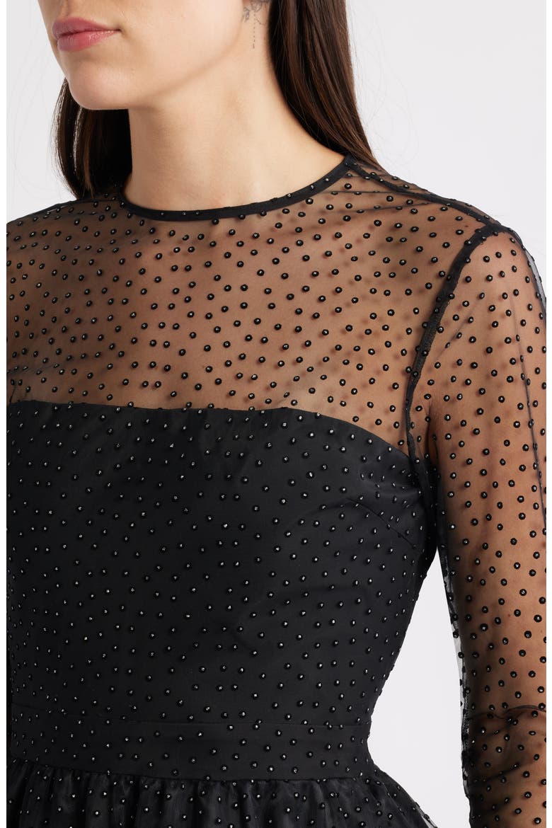 Saoirse Stud Long Sleeve Minidress, Alternate, color, BLACK