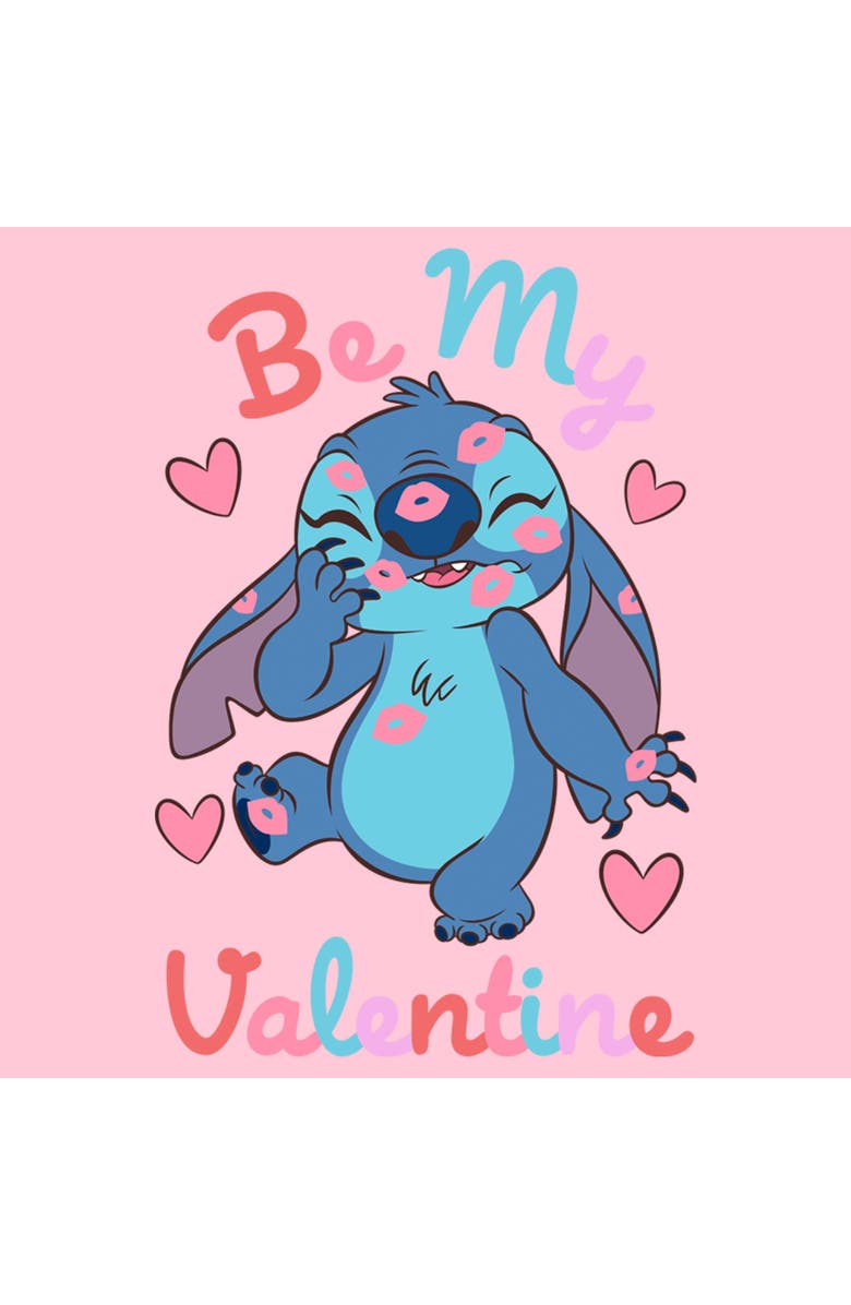 Lilo & Stitch Girl's Lilo & Stitch Be My Valentine Kisses Stitch  Graphic T-Shirt, Alternate, color, Light Pink