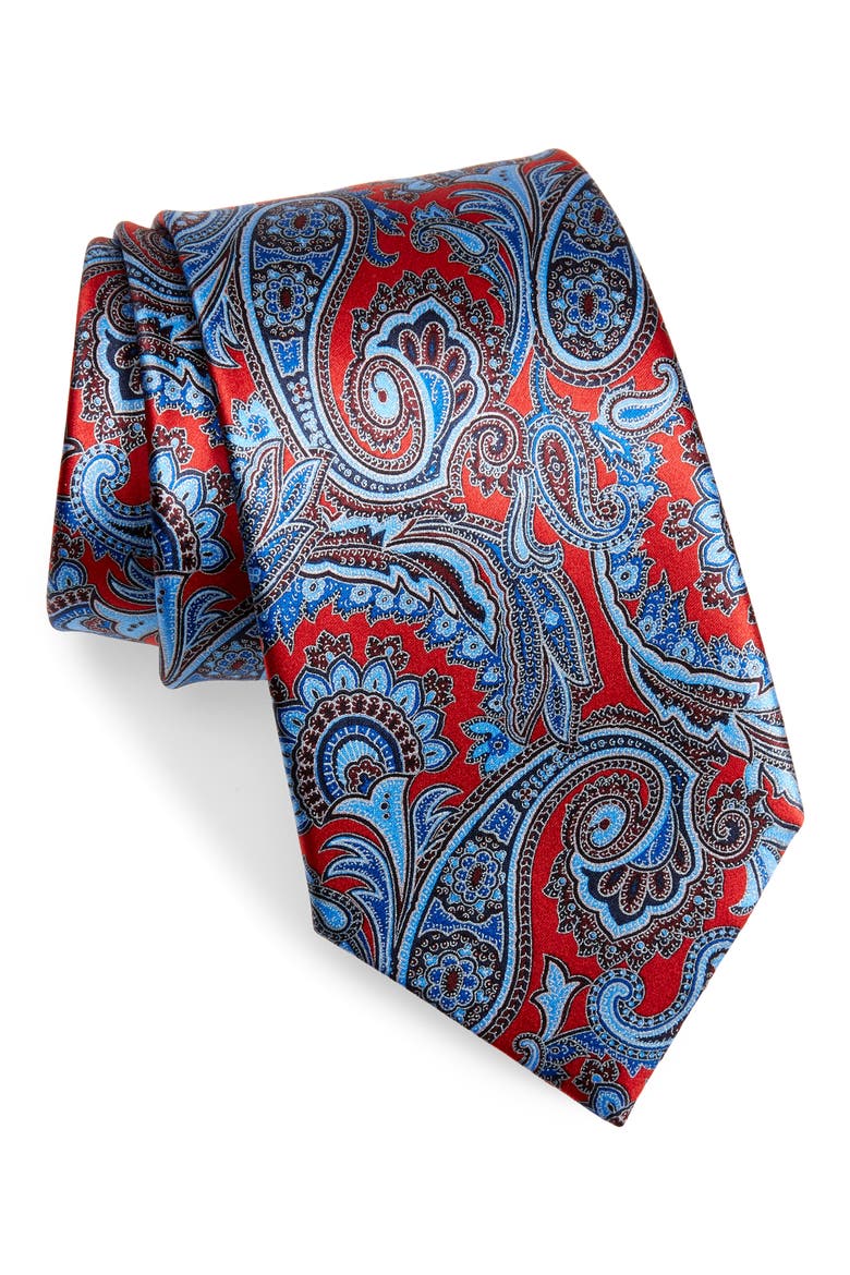 Paisley Silk Tie, Main, color, RED