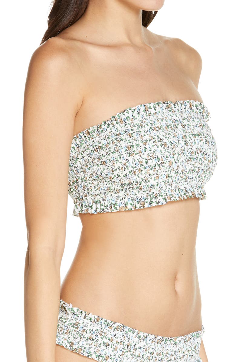 Tory Burch Costa Smocked Bandeau Bikini Top, Alternate, color, 