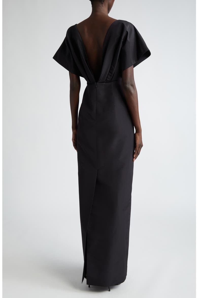 Fan Bodice Silk Faille Column Gown, Alternate, color, BLACK