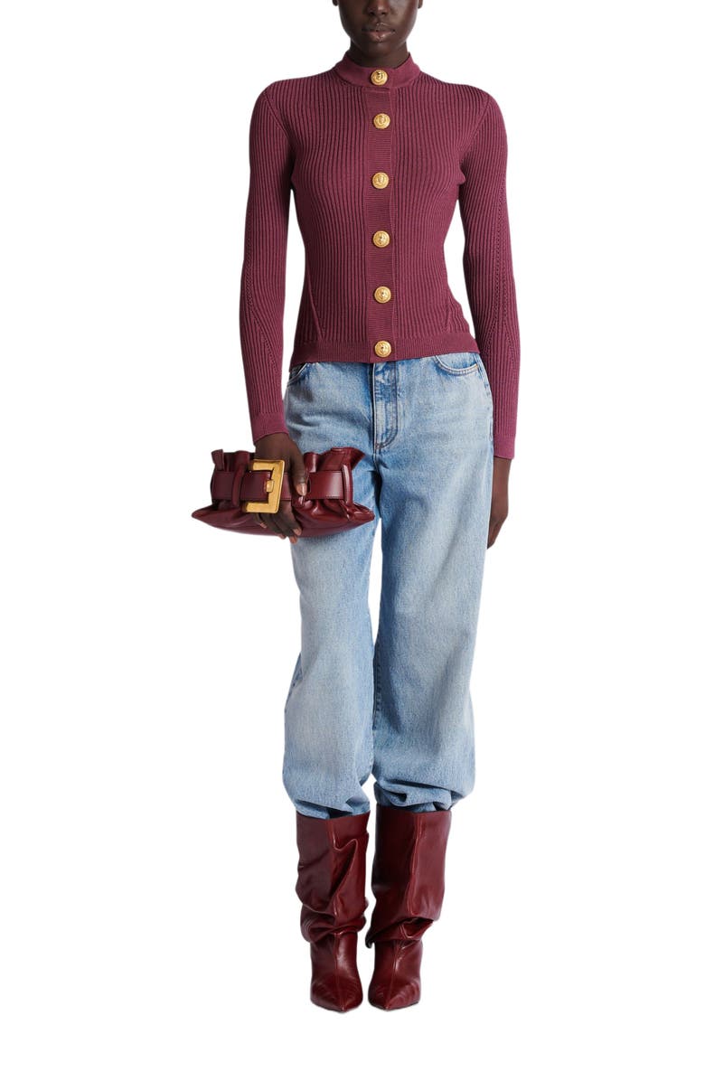 Balmain Fine Knit Cardigan With Buttons, Alternate, color, Purple