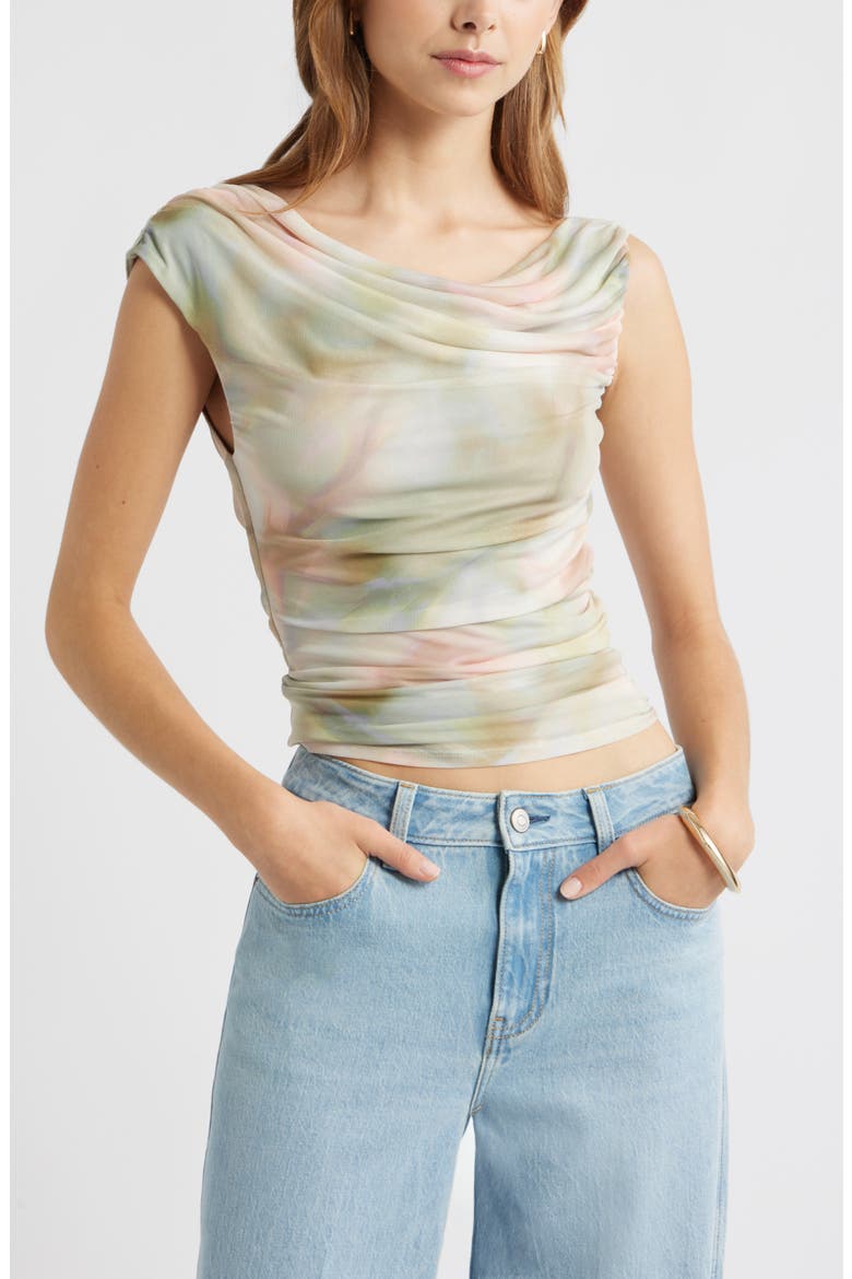 Cap Sleeve Mesh Top, Main, color, PINK WHISPER FLORAL