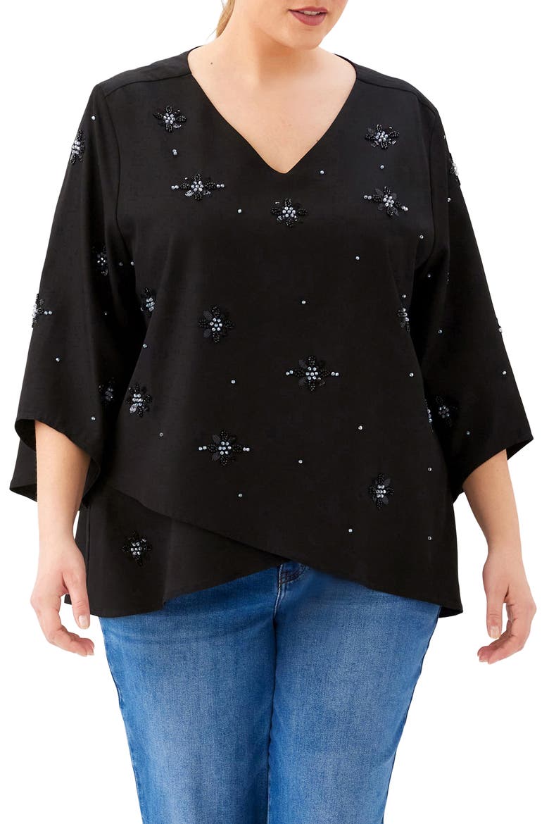 Embellished Asymmetric Hem Top, Main, color, BLACK