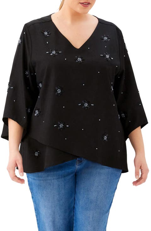 Embellished Asymmetric Hem Top (Plus)