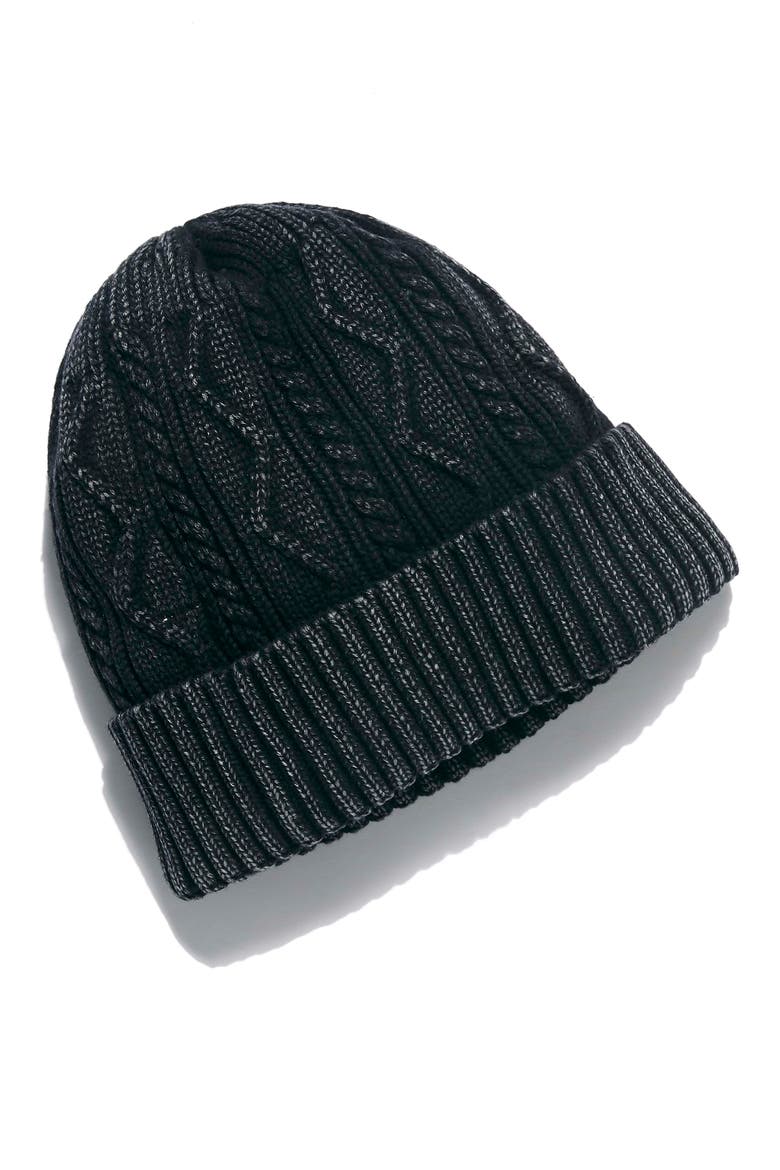 Storm Washed Cotton Cable Beanie, Main, color, BLACK