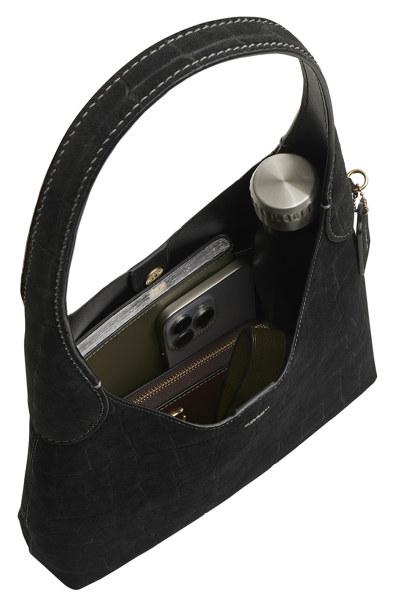 COACH Brooklyn Croc Embossed Suede Shoulder Bag, Alternate, color, 