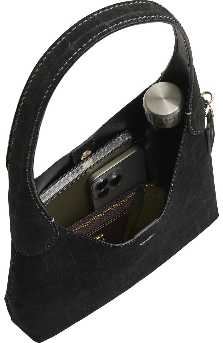 COACH Brooklyn Croc Embossed Suede Shoulder Bag, Alternate, color,