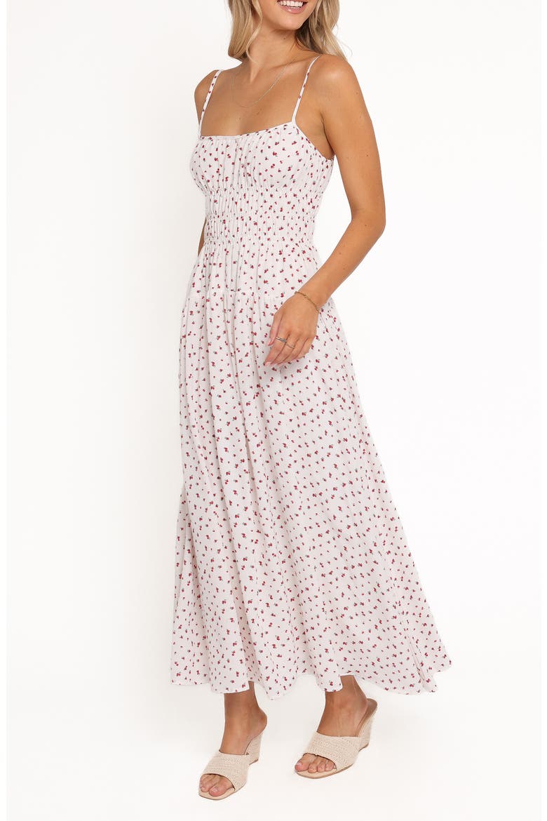 Brittany Ditsy Floral Smocked Maxi Dress, Alternate, color, RED FLORAL