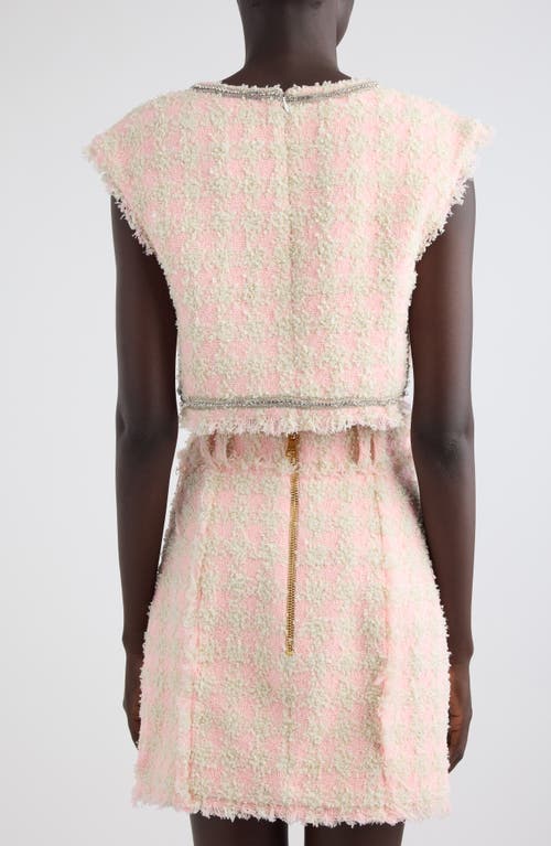Shop Balmain Crystal Signature Houndstooth Tweed Crop Top In Ohp Rose/multi