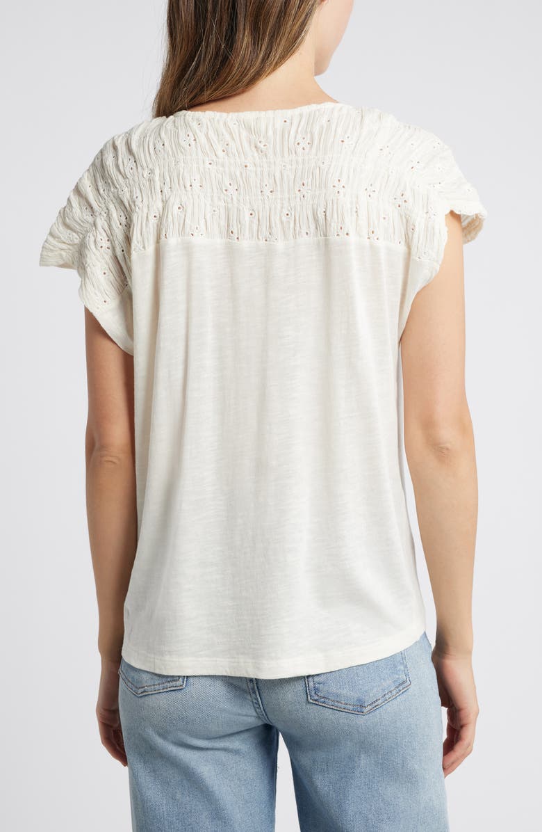 Lucky Brand Eyelet Yoke Mixed Media T-Shirt, Alternate, color, 