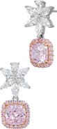 SAVVY CIE JEWELS Cubic Zirconia Flower Cushion Drop Earrings