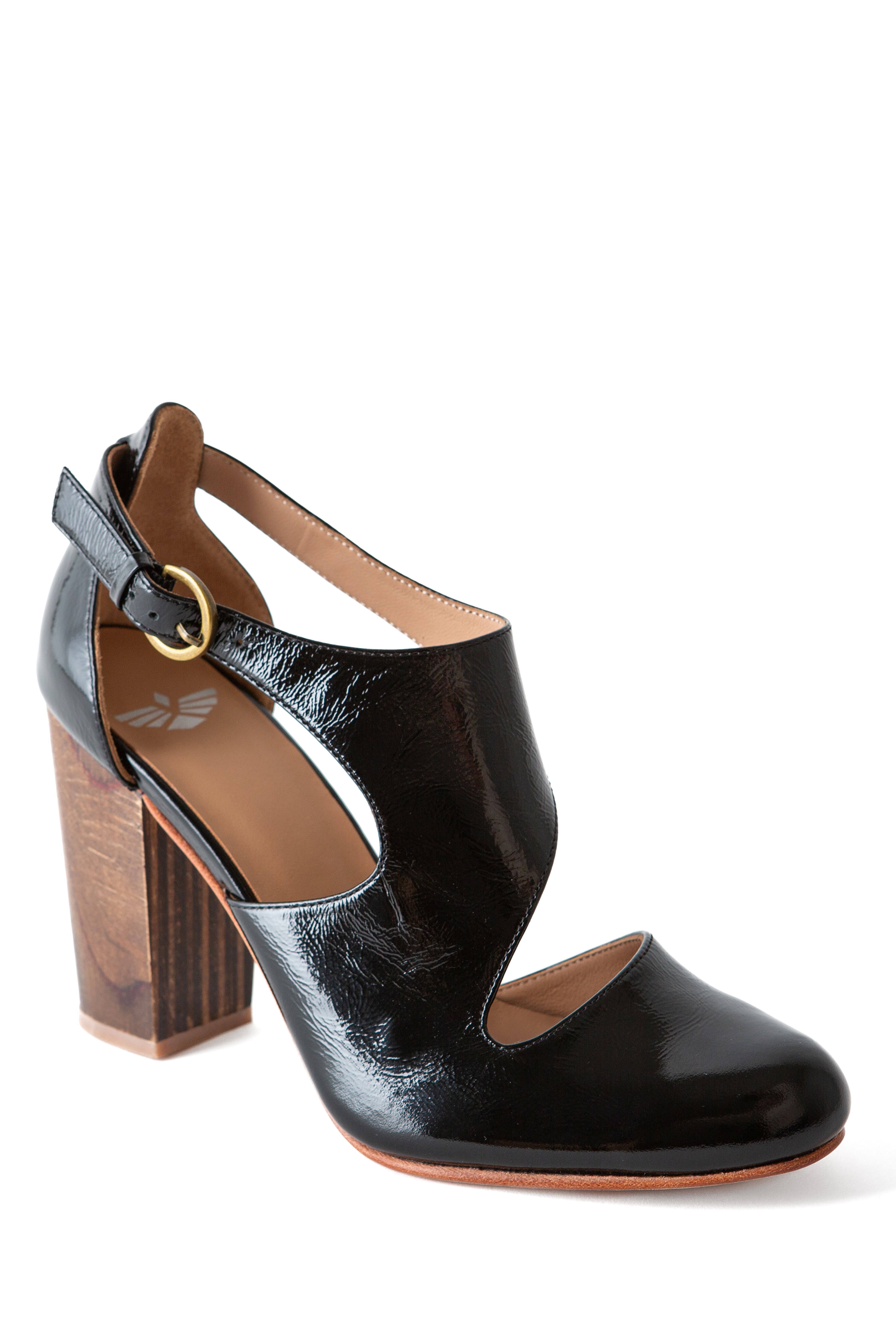 Fortress Luna Naya Asymmetric Cutout Pump, Main, color, Black Crinkle Patent