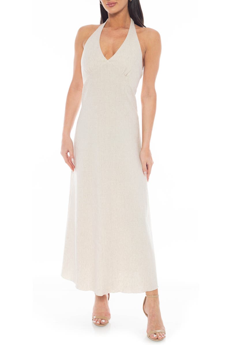 TASH AND SOPHIE Linen Blend Halter Maxi Dress, Main, color, Natural