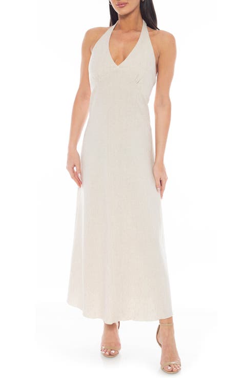 Linen Blend Halter Maxi Dress