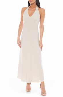 TASH AND SOPHIE Linen Blend Halter Maxi Dress