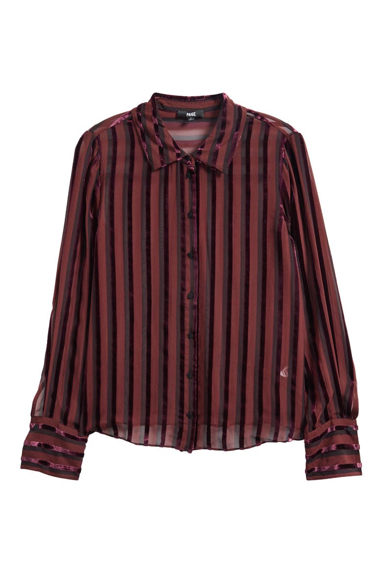 Mazzy Velvet Stripe Sheer Silk Blend Button-Up Shirt, Alternate, color, AUBERGINE/ BLACK