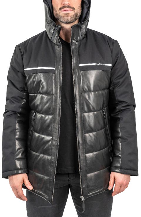Mixed Media Leather Quilted Bomber Jacket